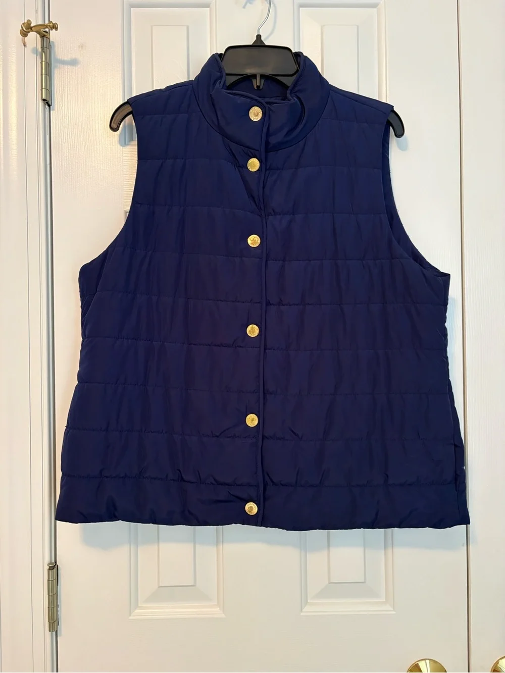 Michael Kors Navy Quilted Sleeveless Vest with Gold Buttons
